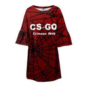 Детское платье 3D с принтом CS:GO Crimson Web в Тюмени, 100% полиэстер | прямой силуэт, чуть расширенный к низу. Круглая горловина, на рукавах — воланы | Тематика изображения на принте: 3d | awp | counter strike | crimson web | game | skin | авп | игры | линии | прикольные | скин | текстуры