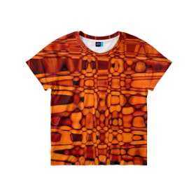 Детская футболка 3D с принтом Апельсиновая абстракция в Тюмени, 100% гипоаллергенный полиэфир | прямой крой, круглый вырез горловины, длина до линии бедер, чуть спущенное плечо, ткань немного тянется | 