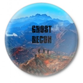 Значок с принтом Ghost Recon в Тюмени,  металл | круглая форма, металлическая застежка в виде булавки | Тематика изображения на принте: online | отряд призрак | том клэнси