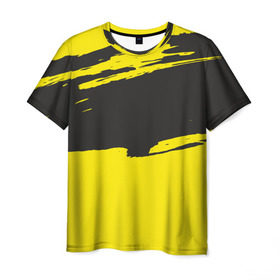 Мужская футболка 3D с принтом Чёрно-жёлтый в Тюмени, 100% полиэфир | прямой крой, круглый вырез горловины, длина до линии бедер | краски | мазок