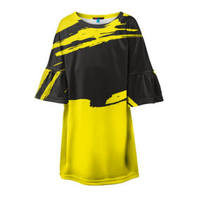 Детское платье 3D с принтом Чёрно-жёлтый в Тюмени, 100% полиэстер | прямой силуэт, чуть расширенный к низу. Круглая горловина, на рукавах — воланы | краски | мазок