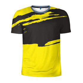 Мужская футболка 3D спортивная с принтом Чёрно-жёлтый в Тюмени, 100% полиэстер с улучшенными характеристиками | приталенный силуэт, круглая горловина, широкие плечи, сужается к линии бедра | Тематика изображения на принте: краски | мазок