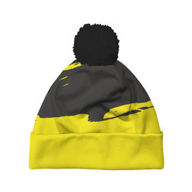 Шапка 3D c помпоном с принтом Чёрно-жёлтый в Тюмени, 100% полиэстер | универсальный размер, печать по всей поверхности изделия | краски | мазок