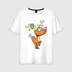 Женская футболка хлопок Oversize с принтом Рудольф в Тюмени, 100% хлопок | свободный крой, круглый ворот, спущенный рукав, длина до линии бедер
 | год | новый | олененок | олень | рождество | рудольф | санта | сова | филин