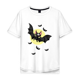 Мужская футболка хлопок Oversize с принтом Мышка в Тюмени, 100% хлопок | свободный крой, круглый ворот, “спинка” длиннее передней части | вампир | дракула | лето | луна | монстр | мышка | мышь