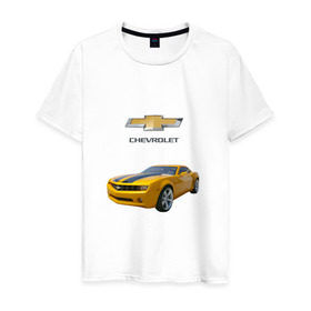 Мужская футболка хлопок с принтом Chevrolet Camaro в Тюмени, 100% хлопок | прямой крой, круглый вырез горловины, длина до линии бедер, слегка спущенное плечо. | chevrolet | авто | автомобиль | блатная | иномарка | красивая | крутая | логотип | марка | марка красивая | машина | пацанский таз | прикольная | седан | сша | тачила | тачка | шевроле | эмблема