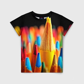 Детская футболка 3D с принтом Настроение в Тюмени, 100% гипоаллергенный полиэфир | прямой крой, круглый вырез горловины, длина до линии бедер, чуть спущенное плечо, ткань немного тянется | 3d | карандаши | краска | краски | рисование | рисунок | текстура | цвета