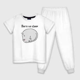 Детская пижама хлопок с принтом Born to sleep в Тюмени, 100% хлопок |  брюки и футболка прямого кроя, без карманов, на брюках мягкая резинка на поясе и по низу штанин
 | pixelart | коты | пиксельарт | рожденный спать | сон