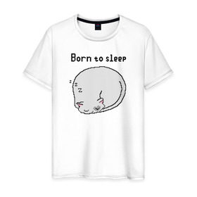 Мужская футболка хлопок с принтом Born to sleep в Тюмени, 100% хлопок | прямой крой, круглый вырез горловины, длина до линии бедер, слегка спущенное плечо. | pixelart | коты | пиксельарт | рожденный спать | сон