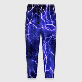 Мужские брюки 3D с принтом Молнии в Тюмени, 100% полиэстер | манжеты по низу, эластичный пояс регулируется шнурком, по бокам два кармана без застежек, внутренняя часть кармана из мелкой сетки | ток | фиолетовый | электричество
