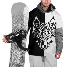 Накидка на куртку 3D с принтом Двуликий волк в Тюмени, 100% полиэстер |  | монохромный | тату | черно белый