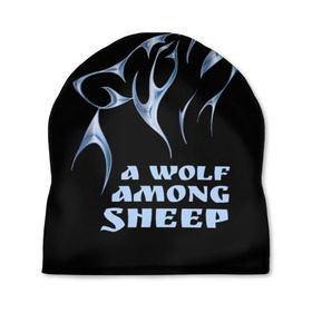 Шапка 3D с принтом Волк среди овец в Тюмени, 100% полиэстер | универсальный размер, печать по всей поверхности изделия | wolf among sheep | татуировка | хищник
