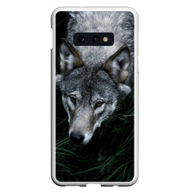 Чехол для Samsung S10E с принтом Волк в траве в Тюмени, Силикон | Область печати: задняя сторона чехла, без боковых панелей | Тематика изображения на принте: природа | серый | хищник