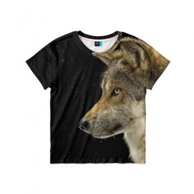 Детская футболка 3D с принтом Волк и звезды в Тюмени, 100% гипоаллергенный полиэфир | прямой крой, круглый вырез горловины, длина до линии бедер, чуть спущенное плечо, ткань немного тянется | животные | зверь | серый | хищник