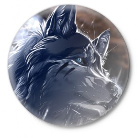 Значок с принтом Волк и дождь в Тюмени,  металл | круглая форма, металлическая застежка в виде булавки | Тематика изображения на принте: зверь | хищник | черный