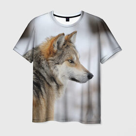 Мужская футболка 3D с принтом Хозяин леса в Тюмени, 100% полиэфир | прямой крой, круглый вырез горловины, длина до линии бедер | волк | серый