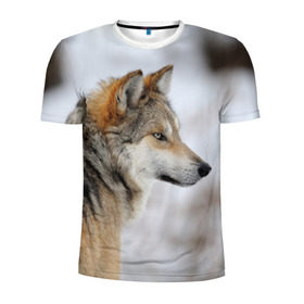 Мужская футболка 3D спортивная с принтом Хозяин леса в Тюмени, 100% полиэстер с улучшенными характеристиками | приталенный силуэт, круглая горловина, широкие плечи, сужается к линии бедра | волк | серый