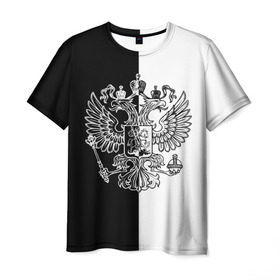 Мужская футболка 3D с принтом Черно-белый герб РФ в Тюмени, 100% полиэфир | прямой крой, круглый вырез горловины, длина до линии бедер | russia | белый | герб | двуглавый орел | империя великая | красивая | моя страна | патриот | патриотизм | прикольная | российский | россия | русь | рф | символ | татуировка | флаг | черный