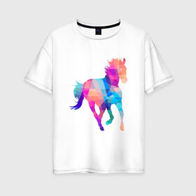 Женская футболка хлопок Oversize с принтом Poly в Тюмени, 100% хлопок | свободный крой, круглый ворот, спущенный рукав, длина до линии бедер
 | жеребец | конь | лошадь | полигон | феррари