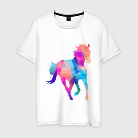 Мужская футболка хлопок с принтом Poly в Тюмени, 100% хлопок | прямой крой, круглый вырез горловины, длина до линии бедер, слегка спущенное плечо. | жеребец | конь | лошадь | полигон | феррари