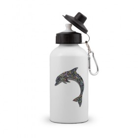 Бутылка спортивная с принтом Дельфин в Тюмени, металл | емкость — 500 мл, в комплекте две пластиковые крышки и карабин для крепления | дельфин | животное
