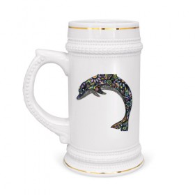 Кружка пивная с принтом Дельфин в Тюмени,  керамика (Материал выдерживает высокую температуру, стоит избегать резкого перепада температур) |  объем 630 мл | дельфин | животное