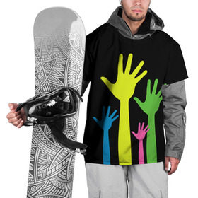 Накидка на куртку 3D с принтом Руки вверх! в Тюмени, 100% полиэстер |  | Тематика изображения на принте: светящиеся | флуоресцентный | флюр | флюровый