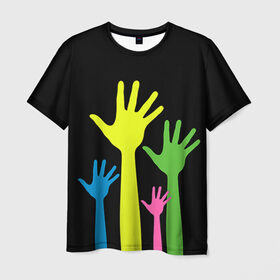 Мужская футболка 3D с принтом Руки вверх! в Тюмени, 100% полиэфир | прямой крой, круглый вырез горловины, длина до линии бедер | Тематика изображения на принте: светящиеся | флуоресцентный | флюр | флюровый