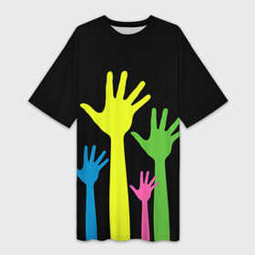Платье-футболка 3D с принтом Руки вверх в Тюмени,  |  | светящиеся | флуоресцентный | флюр | флюровый