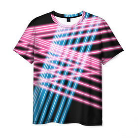 Мужская футболка 3D с принтом Неон в Тюмени, 100% полиэфир | прямой крой, круглый вырез горловины, длина до линии бедер | Тематика изображения на принте: линии | полосы | светящиеся | флуоресцентный | флюр | флюровый