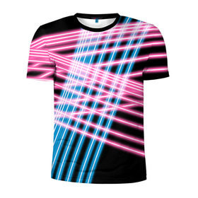 Мужская футболка 3D спортивная с принтом Неон в Тюмени, 100% полиэстер с улучшенными характеристиками | приталенный силуэт, круглая горловина, широкие плечи, сужается к линии бедра | линии | полосы | светящиеся | флуоресцентный | флюр | флюровый