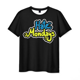 Мужская футболка 3D с принтом Ненавижу понедельники! в Тюмени, 100% полиэфир | прямой крой, круглый вырез горловины, длина до линии бедер | Тематика изображения на принте: hate monday | светящиеся | флуоресцентный | флюр | флюровый