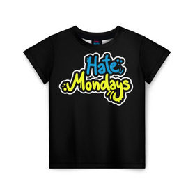 Детская футболка 3D с принтом Ненавижу понедельники! в Тюмени, 100% гипоаллергенный полиэфир | прямой крой, круглый вырез горловины, длина до линии бедер, чуть спущенное плечо, ткань немного тянется | Тематика изображения на принте: hate monday | светящиеся | флуоресцентный | флюр | флюровый