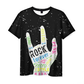 Мужская футболка 3D с принтом Рок форева! в Тюмени, 100% полиэфир | прямой крой, круглый вырез горловины, длина до линии бедер | Тематика изображения на принте: rock | навсегда | светящиеся | флуоресцентный | флюр | флюровый