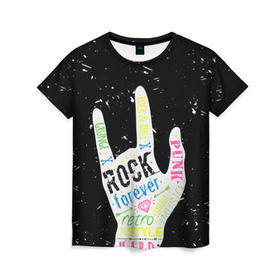 Женская футболка 3D с принтом Рок форева! в Тюмени, 100% полиэфир ( синтетическое хлопкоподобное полотно) | прямой крой, круглый вырез горловины, длина до линии бедер | rock | навсегда | светящиеся | флуоресцентный | флюр | флюровый
