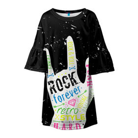 Детское платье 3D с принтом Рок форева! в Тюмени, 100% полиэстер | прямой силуэт, чуть расширенный к низу. Круглая горловина, на рукавах — воланы | rock | навсегда | светящиеся | флуоресцентный | флюр | флюровый