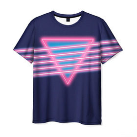 Мужская футболка 3D с принтом Неон в Тюмени, 100% полиэфир | прямой крой, круглый вырез горловины, длина до линии бедер | линии | полосы | светящиеся | треугольник | флуоресцентный | флюр | флюровый