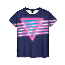 Женская футболка 3D с принтом Неон в Тюмени, 100% полиэфир ( синтетическое хлопкоподобное полотно) | прямой крой, круглый вырез горловины, длина до линии бедер | линии | полосы | светящиеся | треугольник | флуоресцентный | флюр | флюровый
