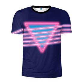 Мужская футболка 3D спортивная с принтом Неон в Тюмени, 100% полиэстер с улучшенными характеристиками | приталенный силуэт, круглая горловина, широкие плечи, сужается к линии бедра | линии | полосы | светящиеся | треугольник | флуоресцентный | флюр | флюровый