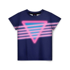 Детская футболка 3D с принтом Неон в Тюмени, 100% гипоаллергенный полиэфир | прямой крой, круглый вырез горловины, длина до линии бедер, чуть спущенное плечо, ткань немного тянется | линии | полосы | светящиеся | треугольник | флуоресцентный | флюр | флюровый
