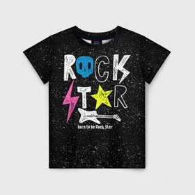Детская футболка 3D с принтом Рождён быть рок-звездой в Тюмени, 100% гипоаллергенный полиэфир | прямой крой, круглый вырез горловины, длина до линии бедер, чуть спущенное плечо, ткань немного тянется | Тематика изображения на принте: музыка | рок | светящиеся | светящиеся краски | флуоресцентные краски | флюоресценция | флюр | флюро краска | флюро краски | флюро покрытие | флюро принты | флюро рисунки | флюровые краски