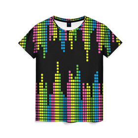Женская футболка 3D с принтом Эквалайзер в Тюмени, 100% полиэфир ( синтетическое хлопкоподобное полотно) | прямой крой, круглый вырез горловины, длина до линии бедер | equalizer | светящиеся | флуоресцентный | флюр | флюровый