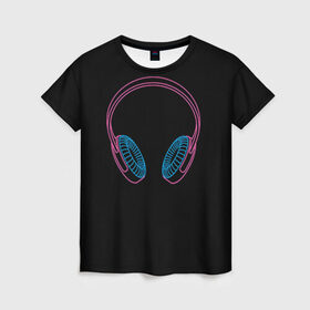 Женская футболка 3D с принтом Наушники в Тюмени, 100% полиэфир ( синтетическое хлопкоподобное полотно) | прямой крой, круглый вырез горловины, длина до линии бедер | светящиеся | флуоресцентный | флюр | флюровый