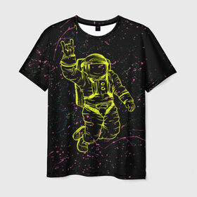 Мужская футболка 3D с принтом Космический рок в Тюмени, 100% полиэфир | прямой крой, круглый вырез горловины, длина до линии бедер | космонавт | светящиеся | скафандр | флуоресцентный | флюр | флюровый