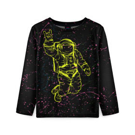Детский лонгслив 3D с принтом Космический рок в Тюмени, 100% полиэстер | длинные рукава, круглый вырез горловины, полуприлегающий силуэт
 | космонавт | светящиеся | скафандр | флуоресцентный | флюр | флюровый