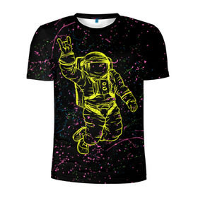 Мужская футболка 3D спортивная с принтом Космический рок в Тюмени, 100% полиэстер с улучшенными характеристиками | приталенный силуэт, круглая горловина, широкие плечи, сужается к линии бедра | космонавт | светящиеся | скафандр | флуоресцентный | флюр | флюровый
