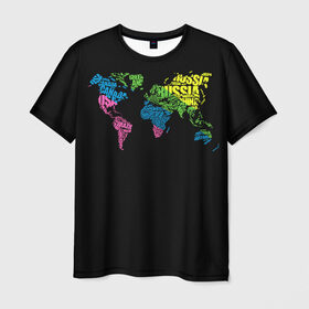 Мужская футболка 3D с принтом Весь мир - Россия в Тюмени, 100% полиэфир | прямой крой, круглый вырез горловины, длина до линии бедер | Тематика изображения на принте: карта мира | светящиеся | флуоресцентный | флюр | флюровый