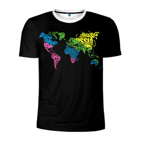 Мужская футболка 3D спортивная с принтом Весь мир - Россия в Тюмени, 100% полиэстер с улучшенными характеристиками | приталенный силуэт, круглая горловина, широкие плечи, сужается к линии бедра | Тематика изображения на принте: карта мира | светящиеся | флуоресцентный | флюр | флюровый