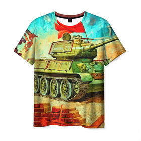 Мужская футболка 3D с принтом Танк в Тюмени, 100% полиэфир | прямой крой, круглый вырез горловины, длина до линии бедер | 3d | 9 мая | другие | живопись | картинка | победа | праздник | прикольные | природа | рисунок | танк | яркие