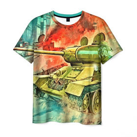 Мужская футболка 3D с принтом Tank в Тюмени, 100% полиэфир | прямой крой, круглый вырез горловины, длина до линии бедер | 3d | 9 мая | другие | живопись | картинка | огонь | победа | праздник | прикольные | природа | рисунок | танк | яркие